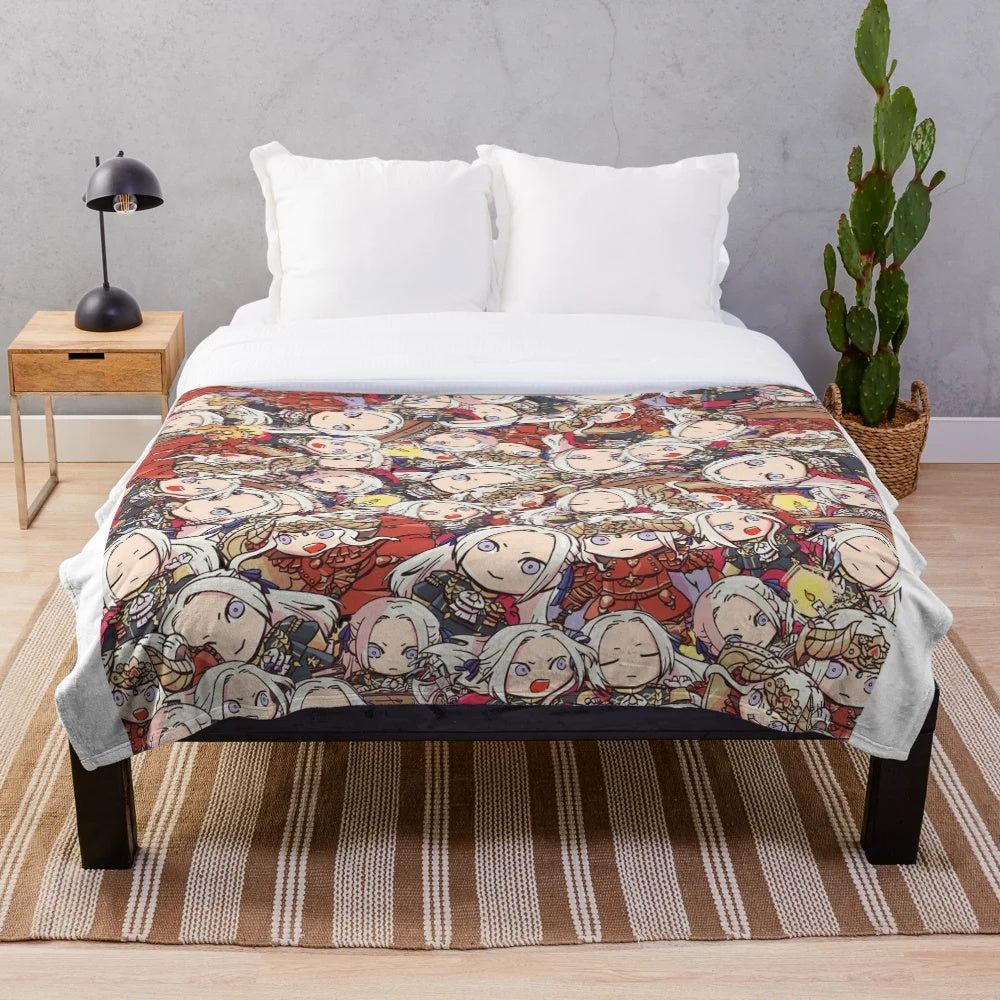 Chibi Edelgard Collage Plush Blanket for Fire Emblem Three Houses Fans