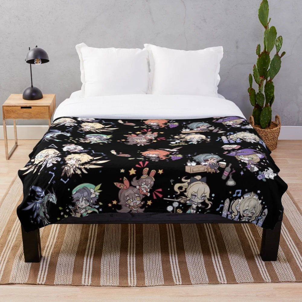 Genshin Impact Chibi Characters Plush Blanket