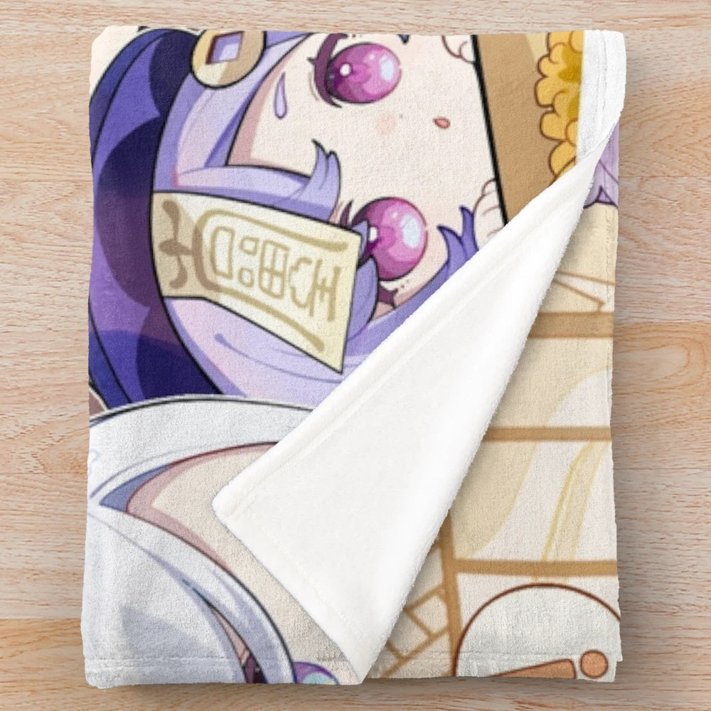 Chibi Genshin Impact characters plush blanket featuring Liyue residents