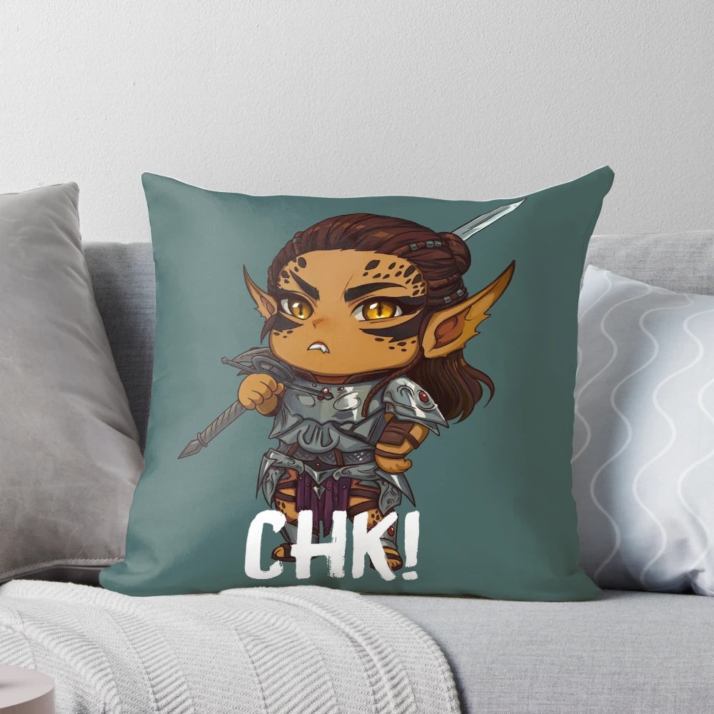 Chibi Lae'zel Pillow featuring a cute depiction of the Githyanki character from Baldur's Gate 3 video game