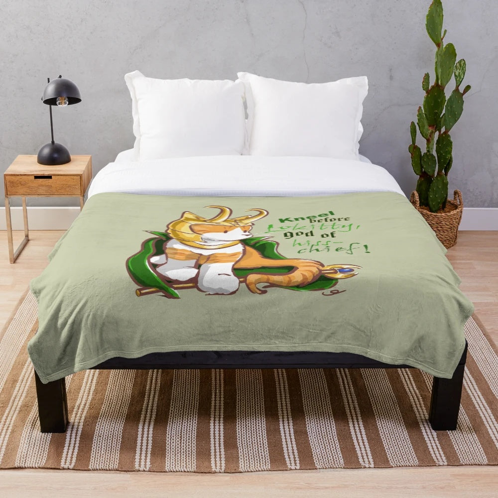 Chibi Loki plush blanket with an adorable orange tabby cat design