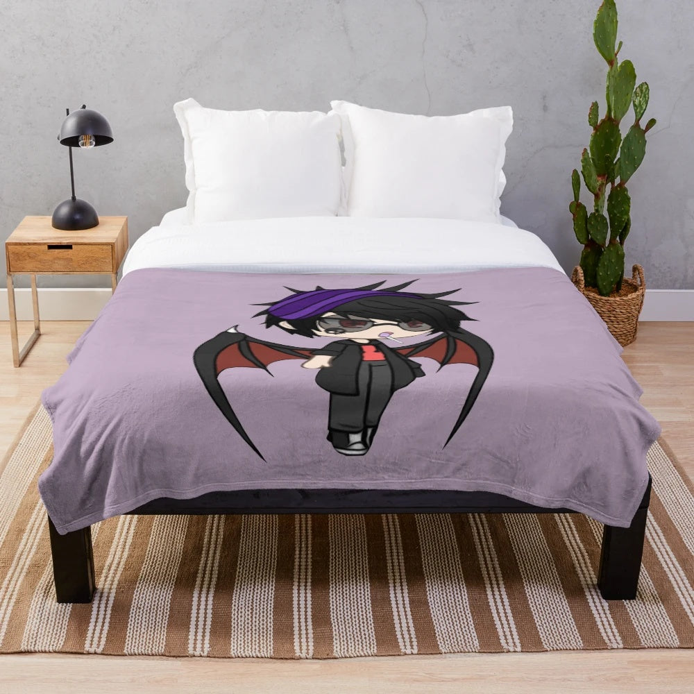 Chibi vampire boy plush blanket with kawaii anime design