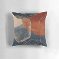 Stylish abstract art decorative pillow in navy blue, blush pink, and terracotta colors