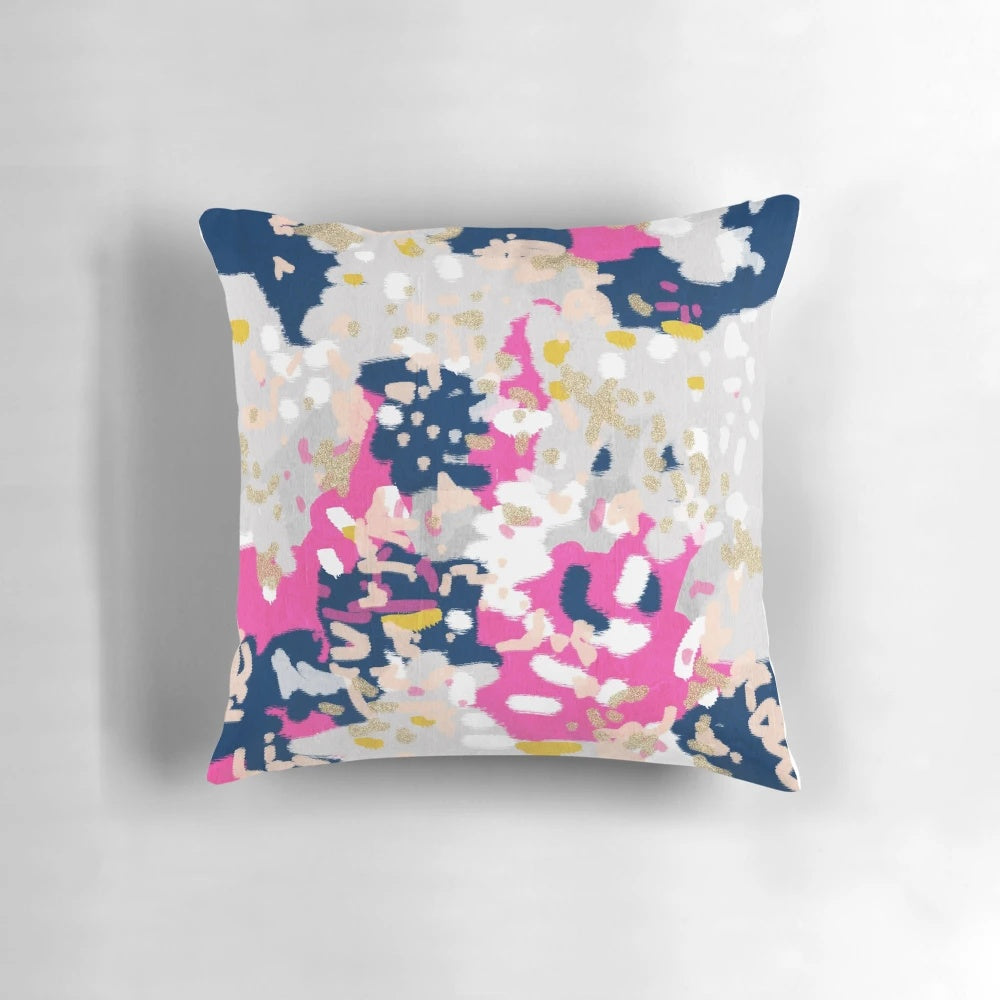 Stylish abstract art pillow in pink, navy, mustard and blush colors