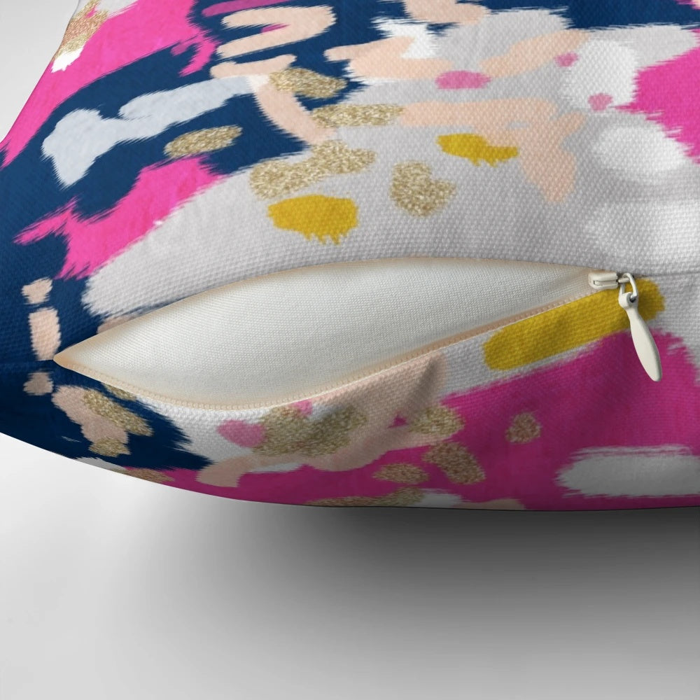 Stylish abstract art pillow in pink, navy, mustard and blush colors
