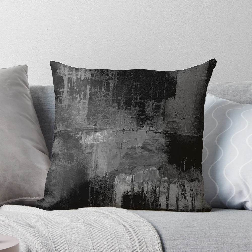 Pair of abstract black and grey decorative pillows for contemporary living room decor