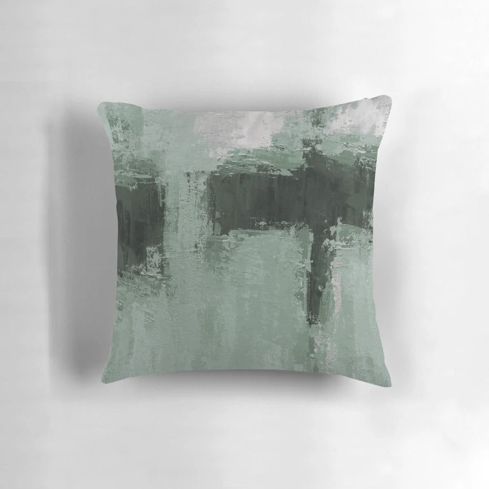 Vibrant abstract green and grey textured pillow for modern, Scandinavian-inspired home decor