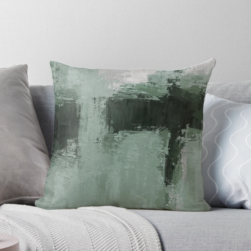 Vibrant abstract green and grey textured pillow for modern, Scandinavian-inspired home decor