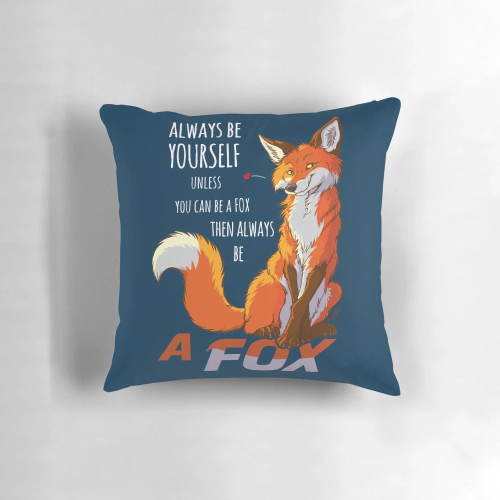 Stylish "Always Be a Fox" throw pillow with a modern graphic design, perfect for dark-themed home decor.