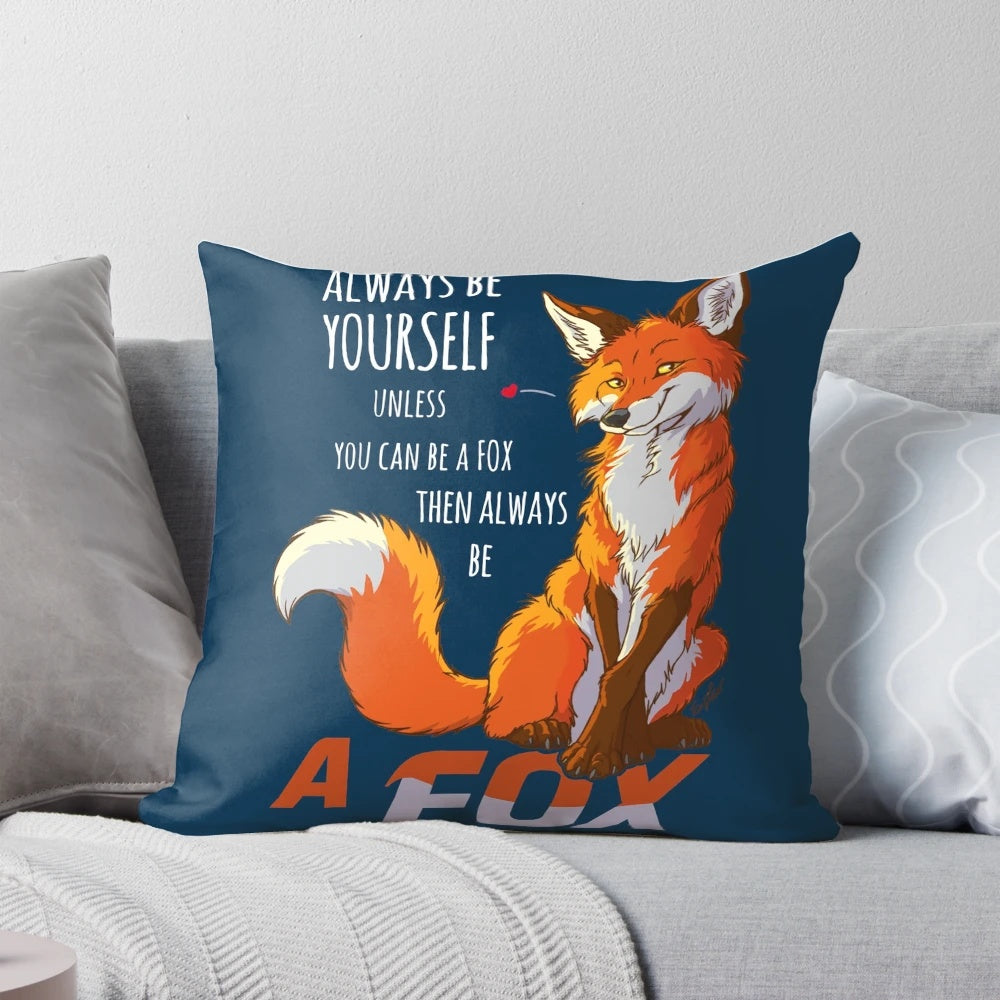 Stylish "Always Be a Fox" throw pillow with a modern graphic design, perfect for dark-themed home decor.