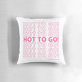 Colorful and playful decorative pillow featuring a vibrant pink design with quirky and fun elements.