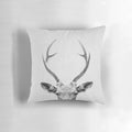 Minimalist black and white deer pillow with antlers and head design