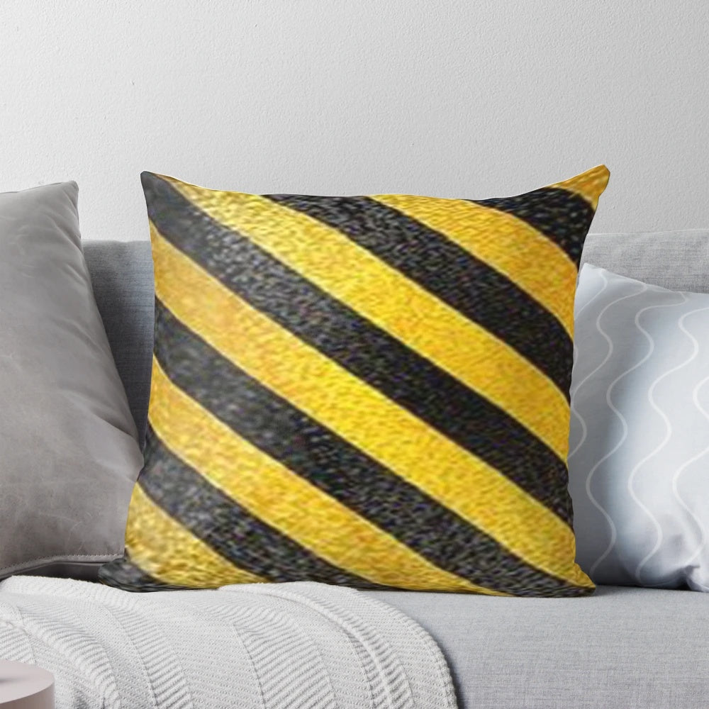 Black and yellow striped caution decorative throw pillow for home