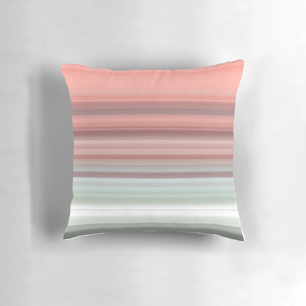 Coral and mint green striped decorative pillow for modern tech accessories