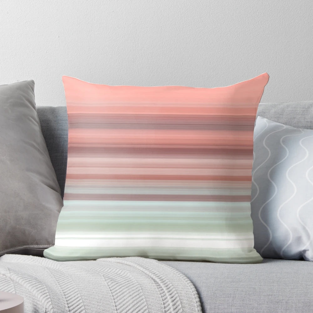 Coral and mint green striped decorative pillow for modern tech accessories