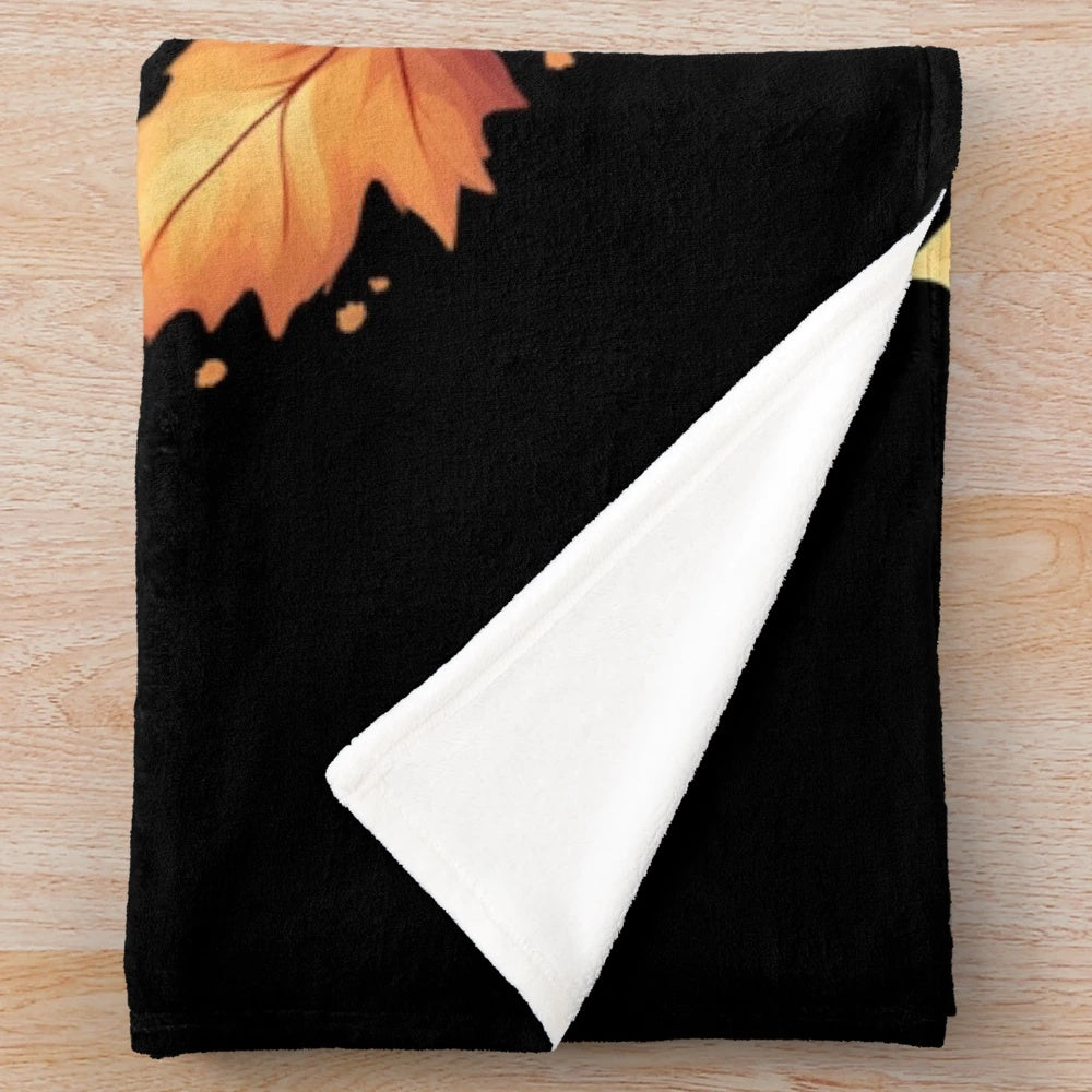 Cozy autumn cat plush blanket with whimsical fall illustrations