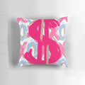 Decorative pink and gold glitter dollar sign XO pillow with a preppy, fashionable design.