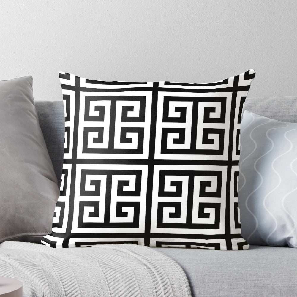 Stylish black and white geometric pattern throw pillow for modern home decor