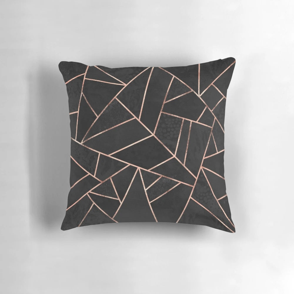 Black and rose gold geometric pattern decorative pillow