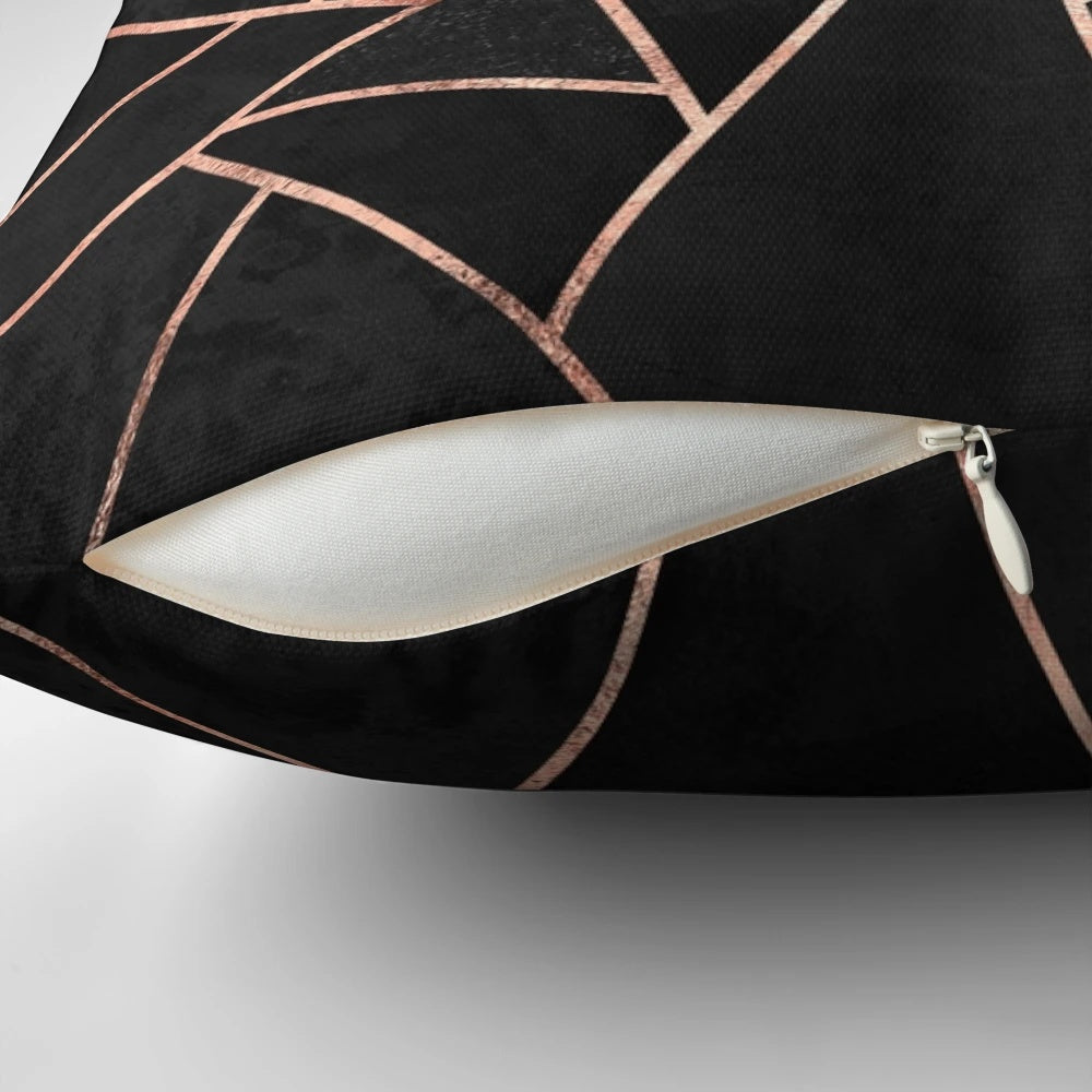 Black and rose gold geometric pattern decorative pillow