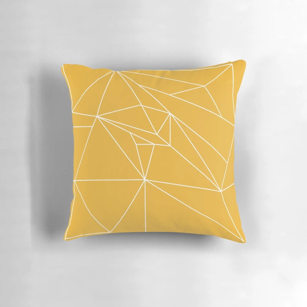 Yellow and white geometric lines decorative pillow