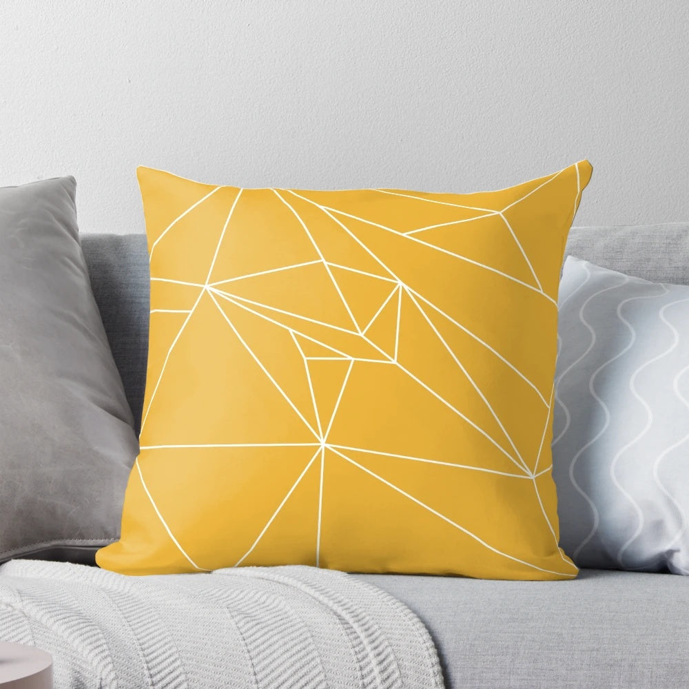 Yellow and white geometric lines decorative pillow