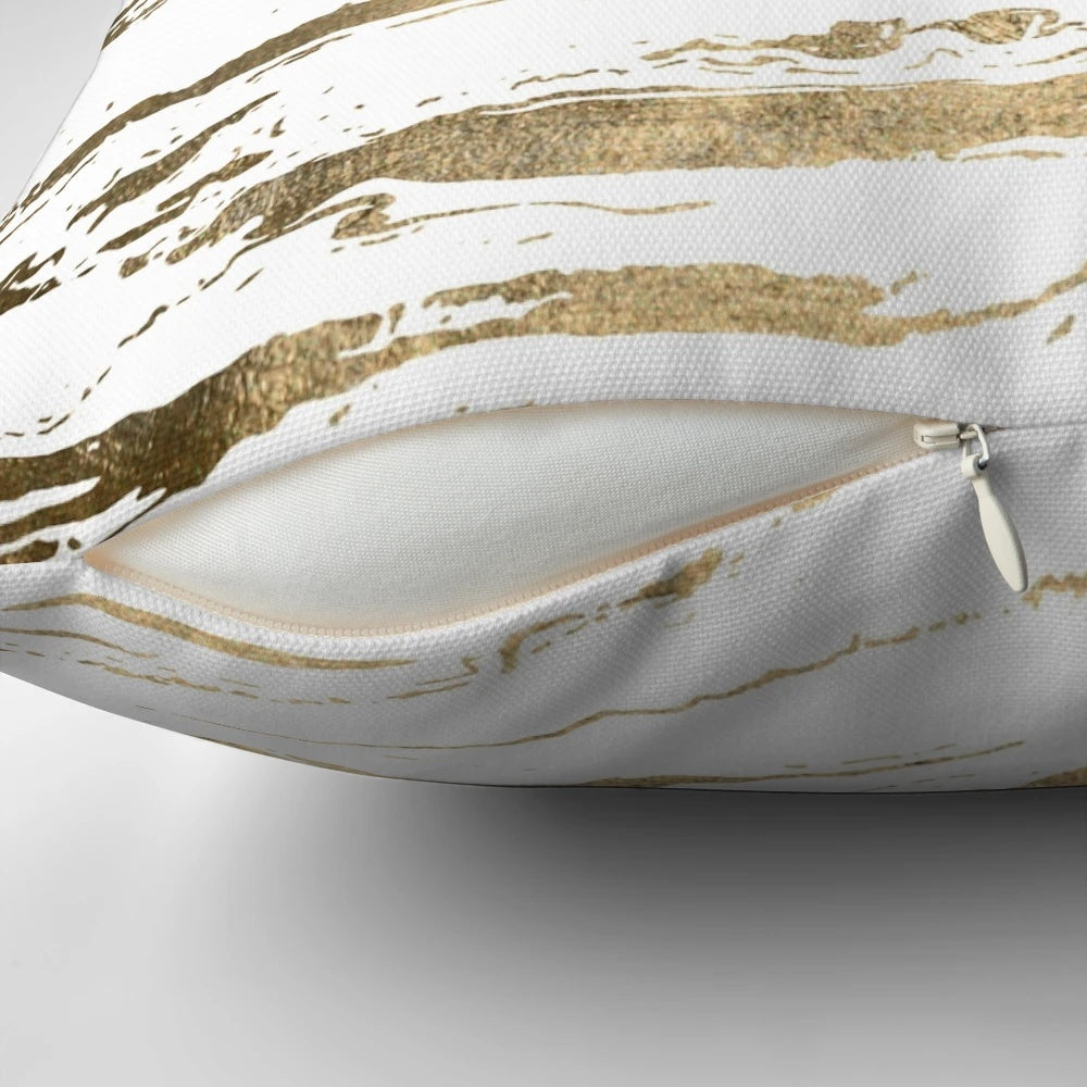 Gold abstract marbleized throw pillow with a modern, elegant design for stylish home accents