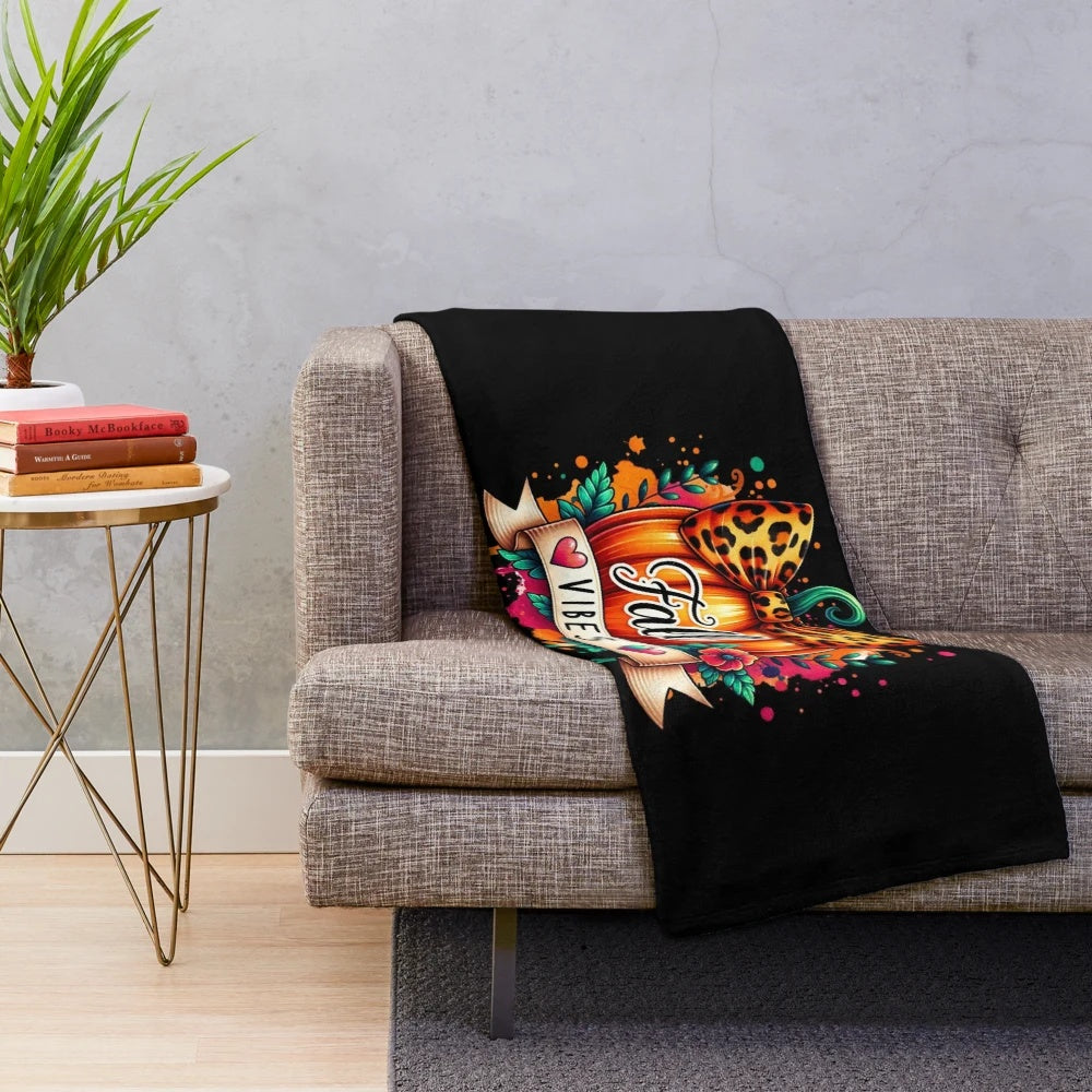 Leopard print pumpkin watercolor art on a cozy plush blanket