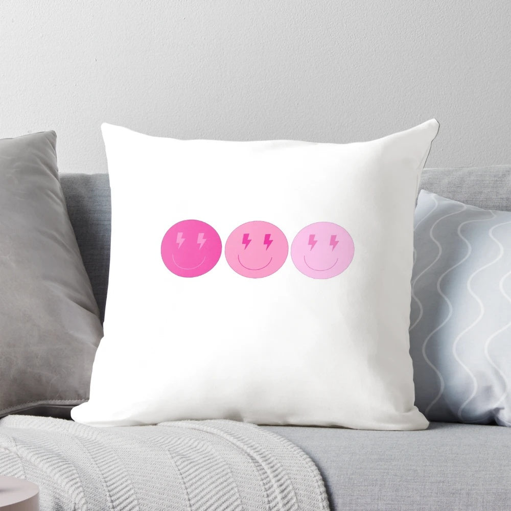Lightning pink smiley print decorative throw pillow set