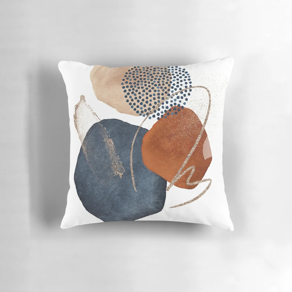 Stylish modern abstract blush, terra-cotta, and navy blue decorative throw pillow
