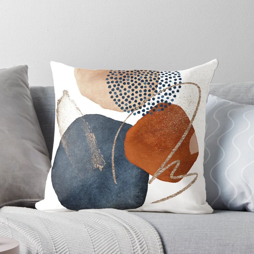 Stylish modern abstract blush, terra-cotta, and navy blue decorative throw pillow