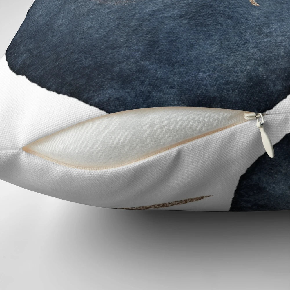 Stylish modern abstract blush, terra-cotta, and navy blue decorative throw pillow