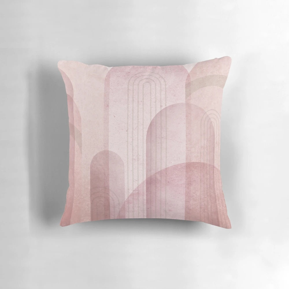 Stylish modern mid-century inspired arches design in pink and beige tones throw pillow