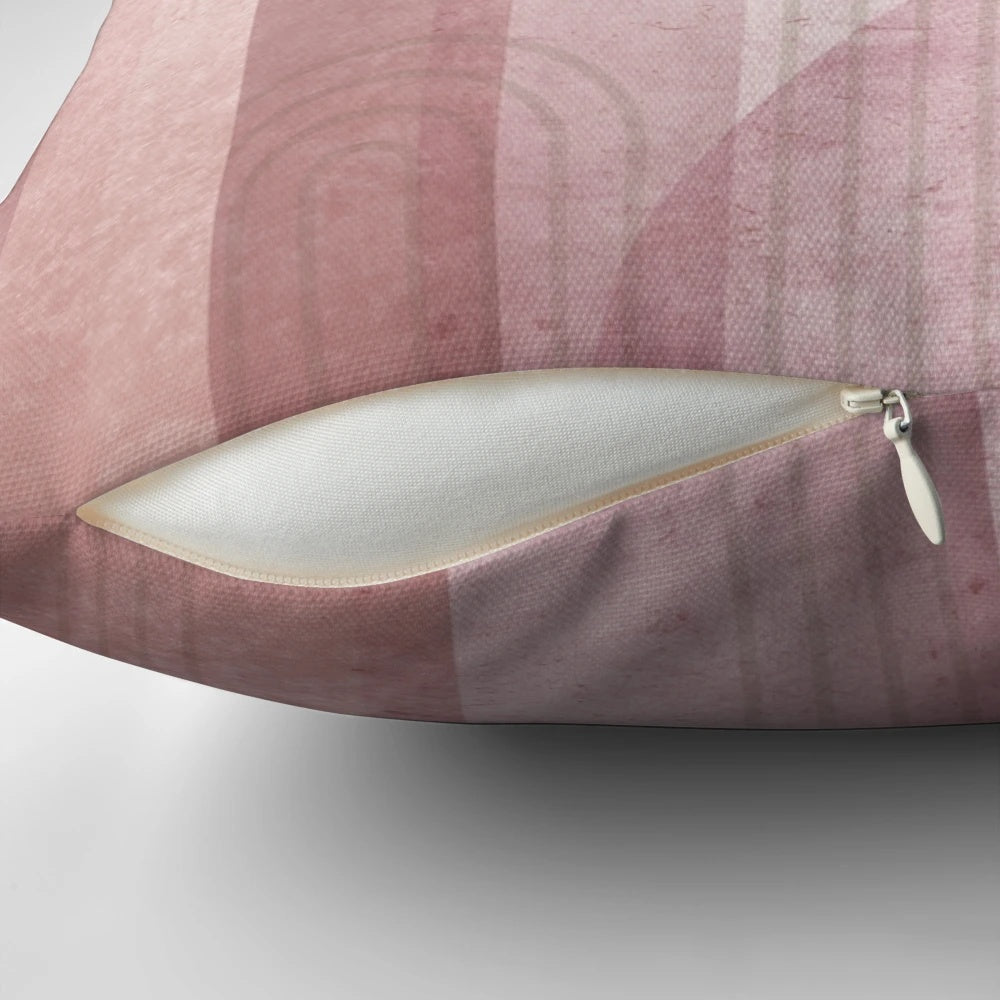 Stylish modern mid-century inspired arches design in pink and beige tones throw pillow
