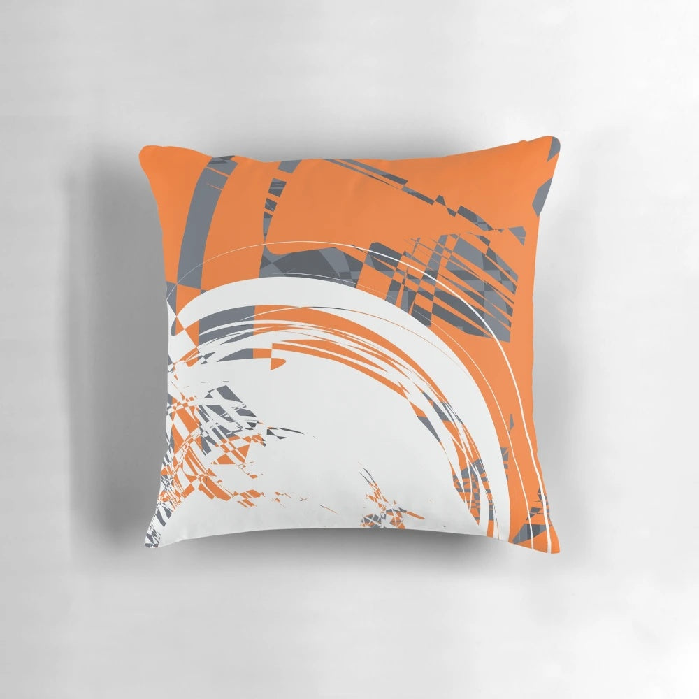 Orange and grey minimalist graphic pillow for modern home decor