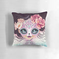 Handcrafted sugar skull pillow featuring a ghostly spirit design, perfect for Gothic, Bohemian, and Day of the Dead home decor.