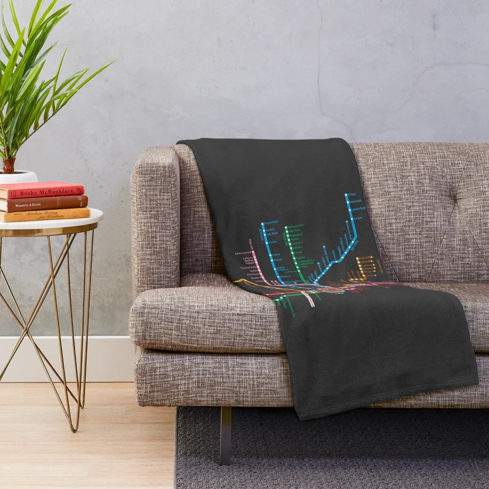 Chicago transit map inspired plush blanket