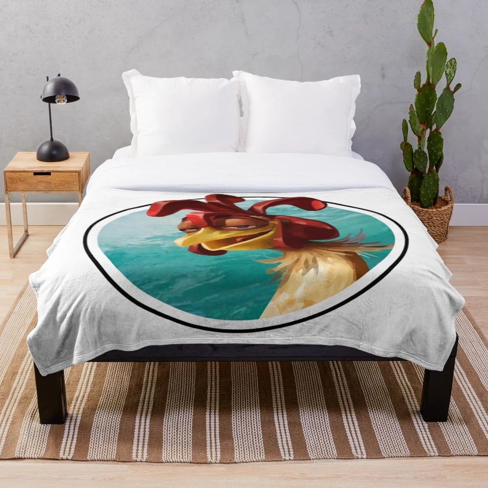 Chicken Joe plush blanket with surfing design