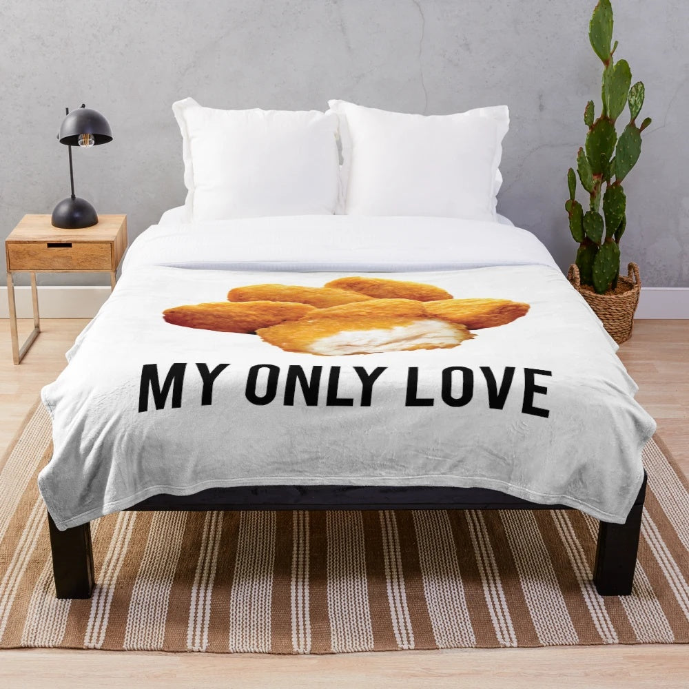 Chicken nuggets themed plush blanket with a funny meme design