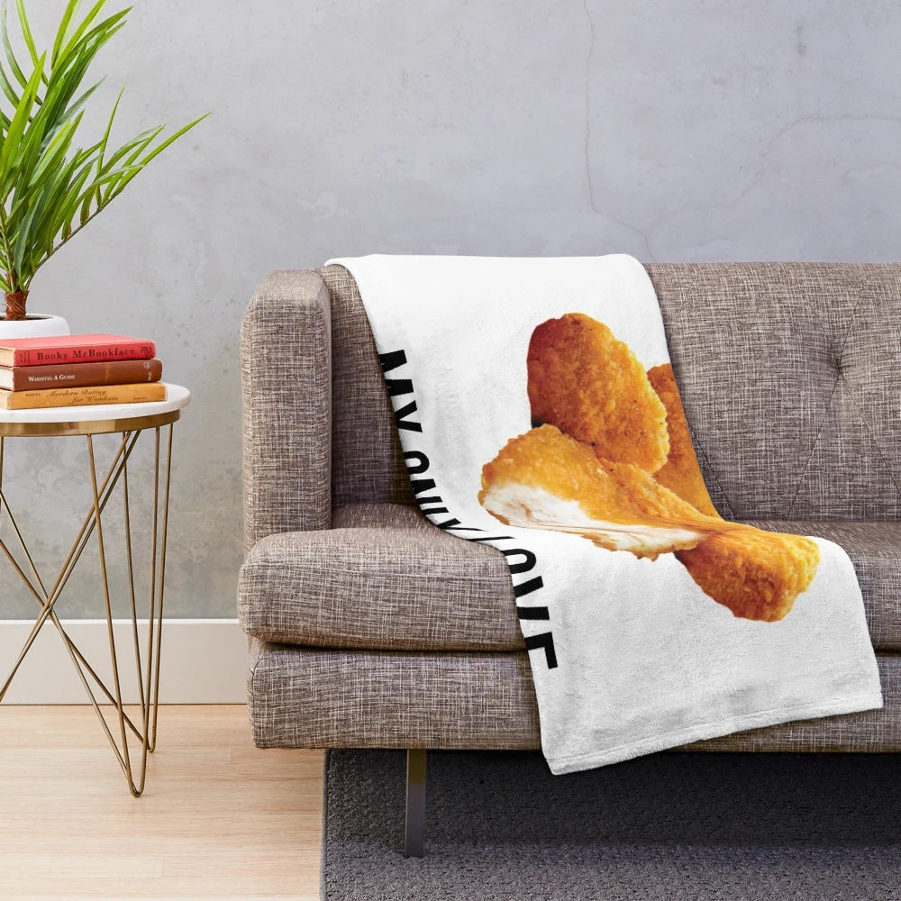 Chicken nuggets themed plush blanket with a funny meme design