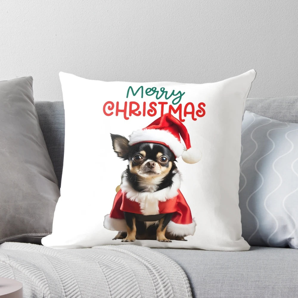 Festive Chihuahua Christmas Pillow with Cute Dog Design