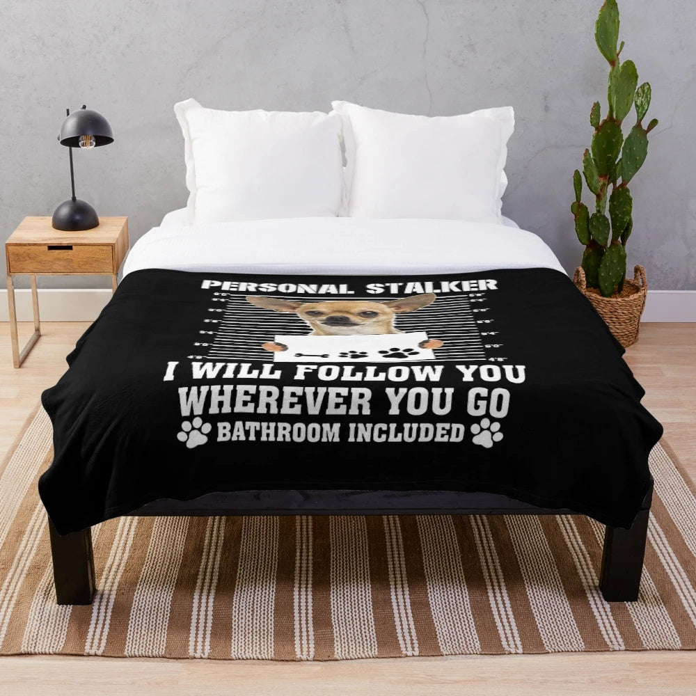 Chihuahua plush blanket with a playful, mischievous design