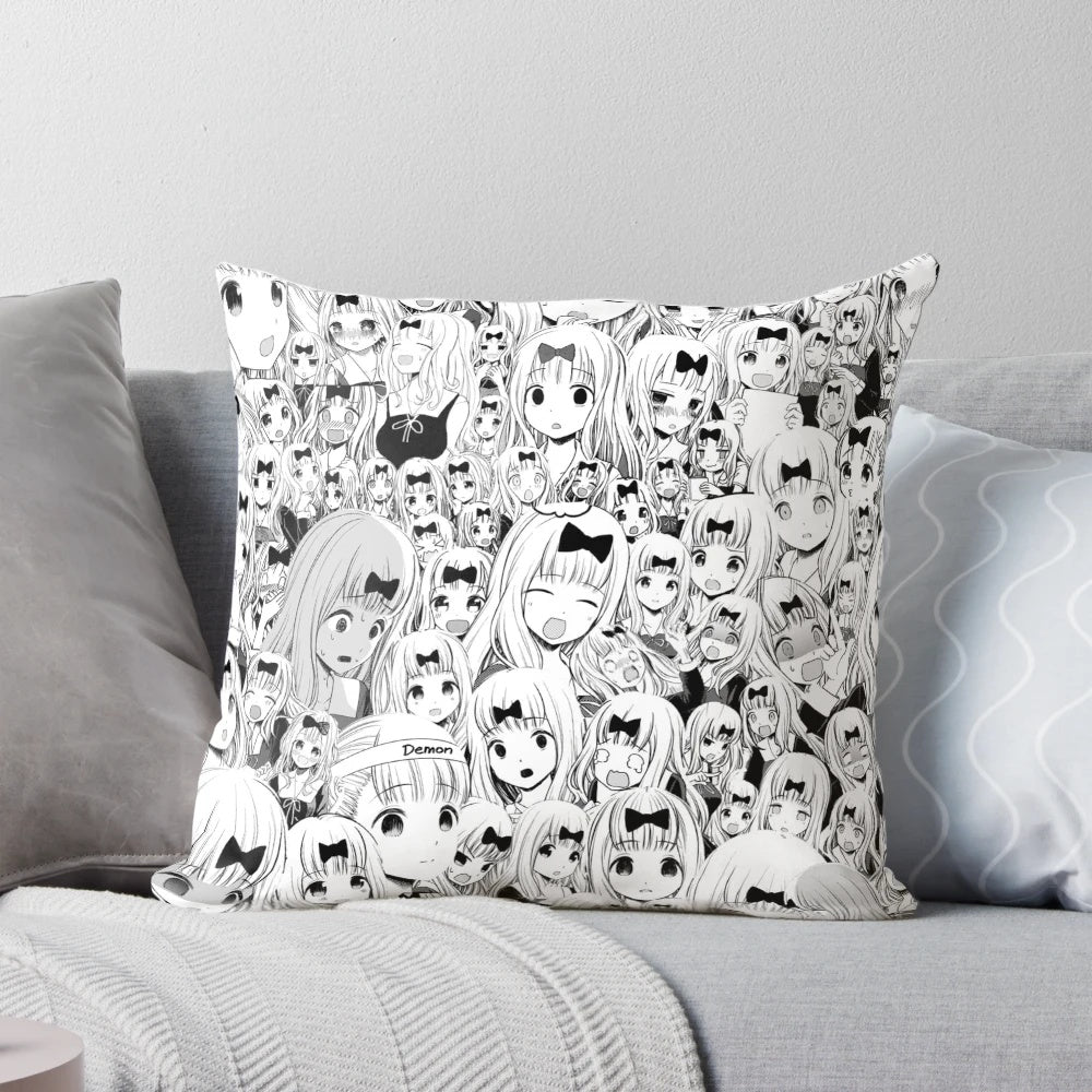 Chika Fujiwara from the anime 'Love is War' printed on a soft, plush pillow.