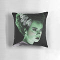 Pillow featuring the iconic "Bride of Frankenstein" character from the classic Universal monster movie.