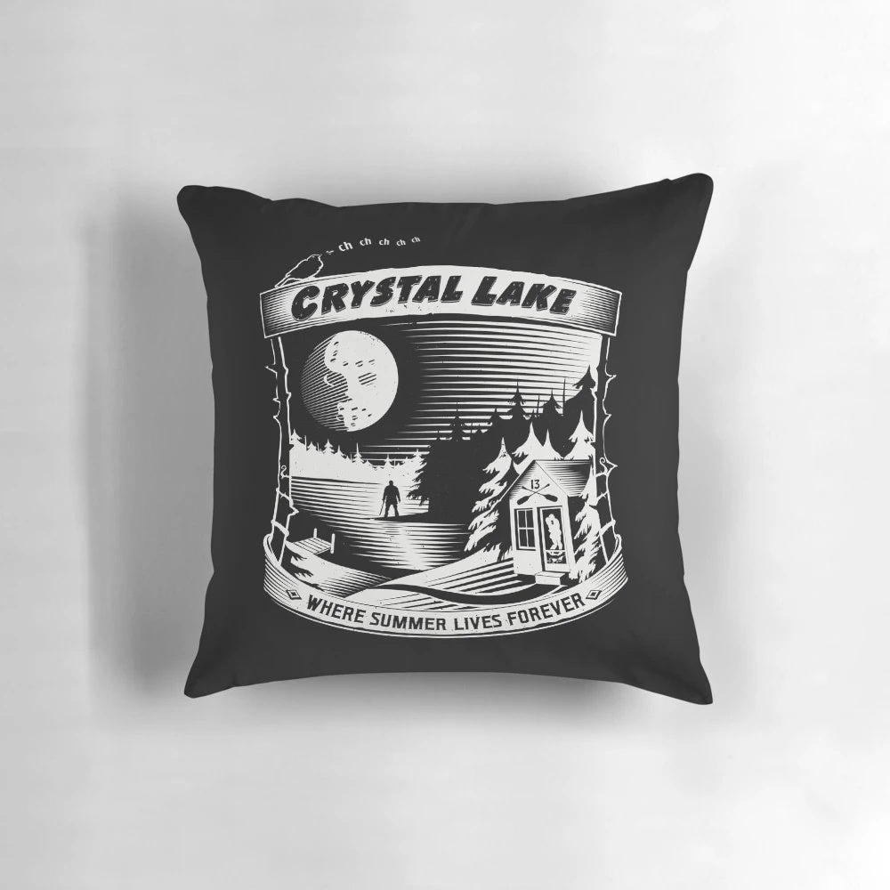 Camp Crystal Lake pillow featuring the iconic horror setting from Friday the 13th