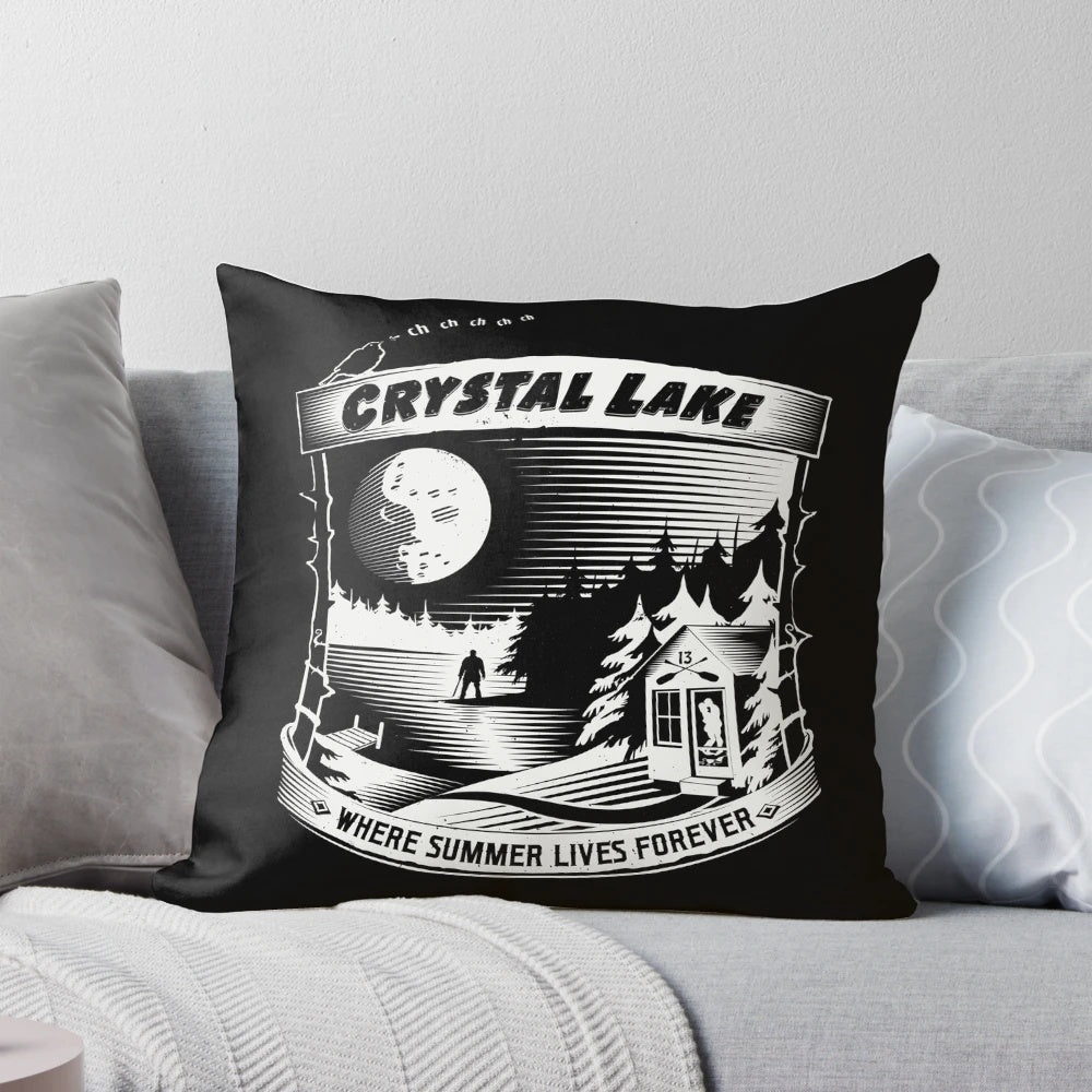 Camp Crystal Lake pillow featuring the iconic horror setting from Friday the 13th