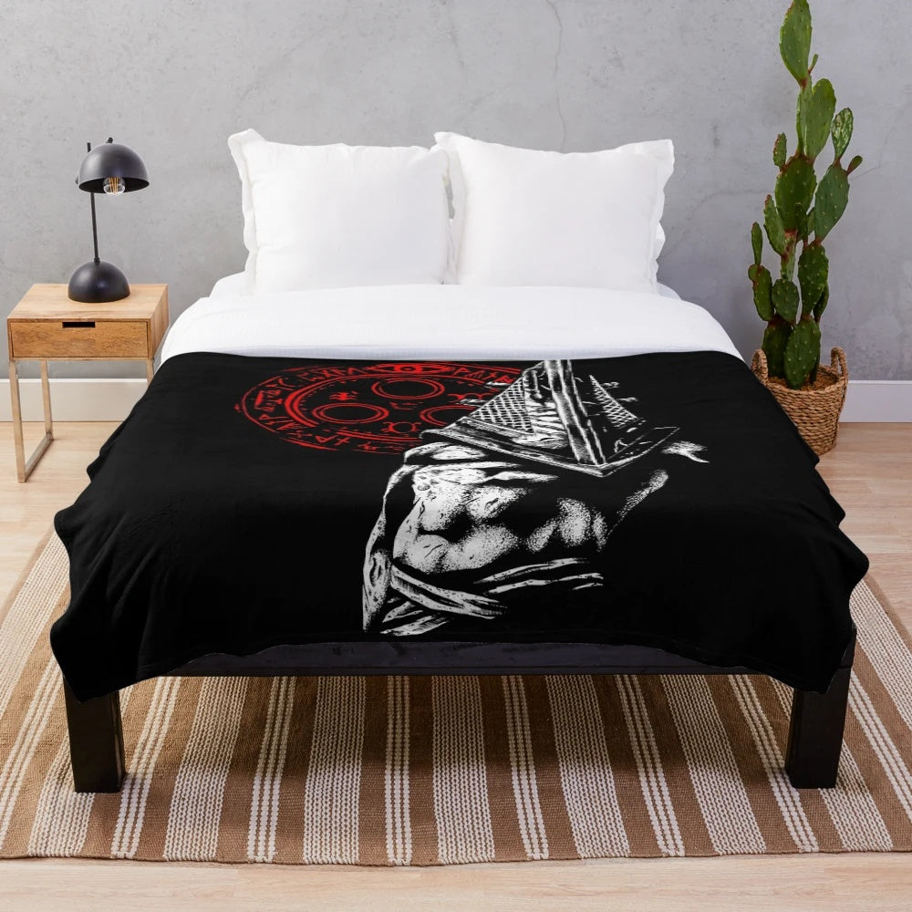 Cozy plush blanket featuring chain link and fog inspired by Silent Hill video game