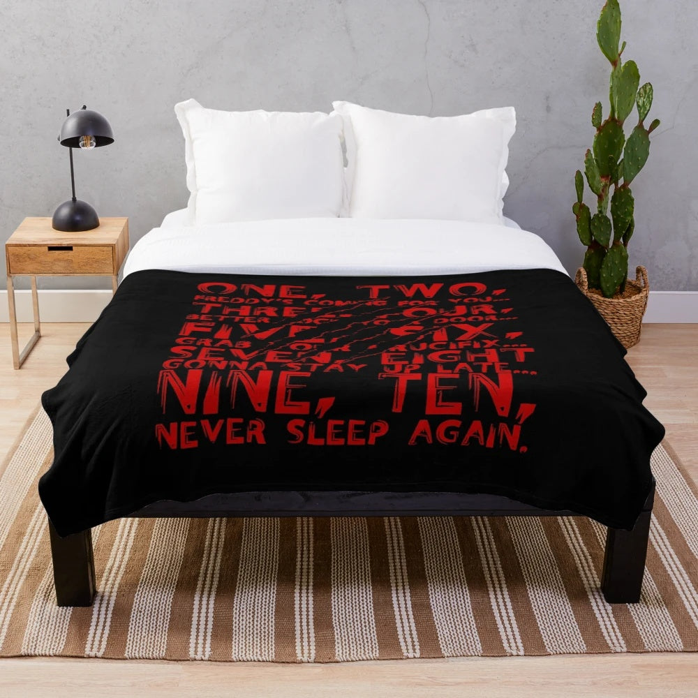 Chibi horror movie characters on a cozy plush blanket