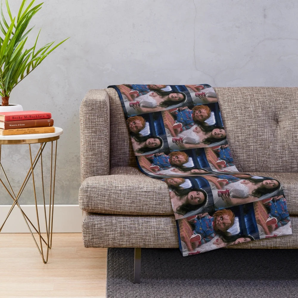 Chucky doll plush blanket with horror movie design