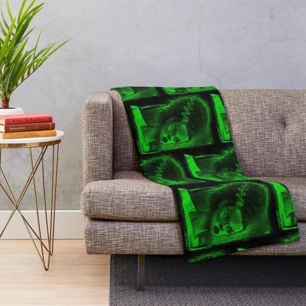 Bride of Frankenstein themed plush blanket